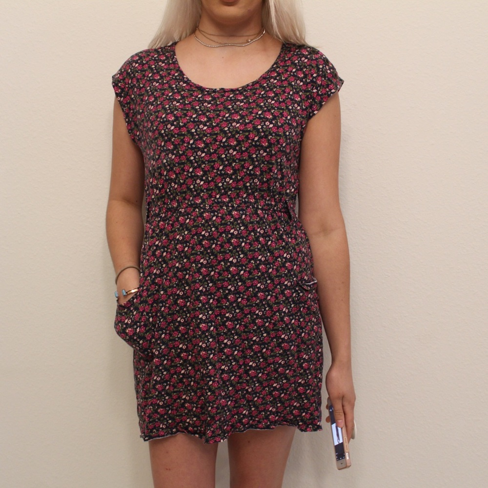 Short Sleeve Pink Floral Dress